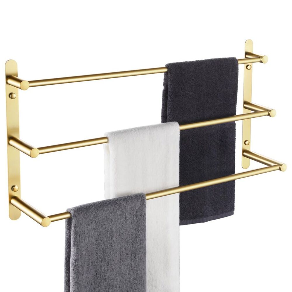 3-Tiers Ladder Bath Towel Rack Wall Mount Stainless Steel  Brushed Gold 24"